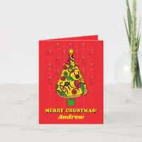 Merry Crustmas Funny Pizza Slice Christmas Tree Holiday Card