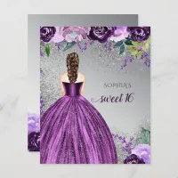 Budget Glitter Purple Dress Sweet 16 Invitation