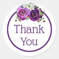 Purple Roses Floral Thank You Stickers