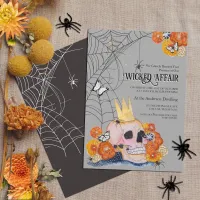 Gothic Skull Crown Butterflies Floral Halloween Invitation