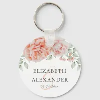 Watercolor Pink Floral Monogram Wedding Favor Keychain