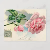 Vintage Pink Rose Thank You Postcard