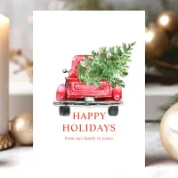 Watercolor Vintage Red Truck Christmas Tree Happy Holiday Card