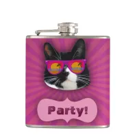 Cool Sunglasses Wearing Tuxedo Cat Fun Art  Hip Flask