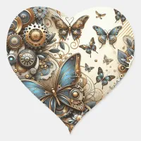 Vintage Steampunk Butterflies  Heart Sticker