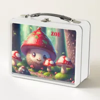 Cute toadstools in the forest - good luck   metal lunch box