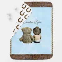 Cute Lil Cowboy Baby Boy and Teddy Bear  Baby Blanket