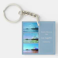 Square Blue Santa Monica Pier Collage Keychain