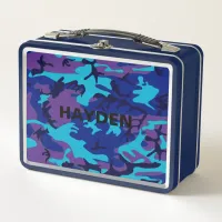 Blue & Purple Camouflage Add Name Metal Lunchbox
