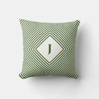 Green Radiating Rhombuses Decorative Monogram Throw Pillow