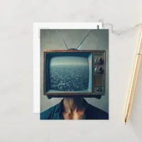 Vintage Man With a Vintage TV on His Head Postcard