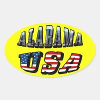 Alabama Picture and USA Flag Font Oval Sticker