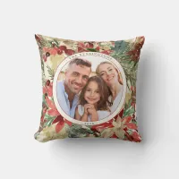 Rustic Red Holiday Floral Christmas Photo Throw Pi Throw Pillow