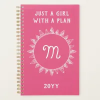 Cute Girly Feminine Pink White Monogram  Planner