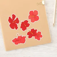 Tropical Hibiscus Flowers in Red and Peach Sticker