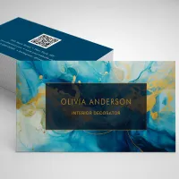 Luxury Blue Gold QR Code Fashion Trendy Modern Business Card