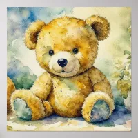 Cute Watercolor Illustration of a Teddy Bear Poster
