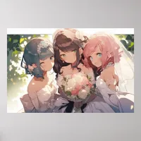 Anime polyamorous lesbian triad wedding poster