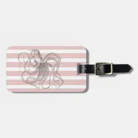 Blush Pink Stripes Vintage Nautical Octopus Luggage Tag