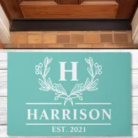 Personalized Teal Laurel Monogram Doormat