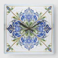 Classic Floral Tile Pat#13 Blue Green ID1078 Square Wall Clock