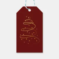 Abstract Sparkling Gold, Burgundy Christmas Tree G Gift Tags