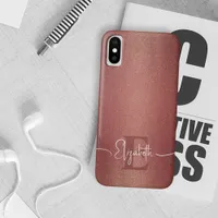 Stylish Girly Chic Maroon glitter monogram name iPhone X Case