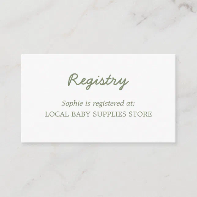 Baby Shower Minimal Sage Green Registry Enclosure Card
