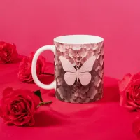 Sip in Style: The 3D Pastel Pink Butterfly Two-Tone Coffee Mug