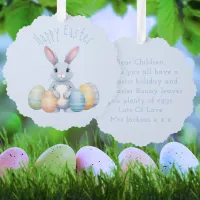 Cute Easter Bunny With Eggs Kindergarten Blue Ornament Card