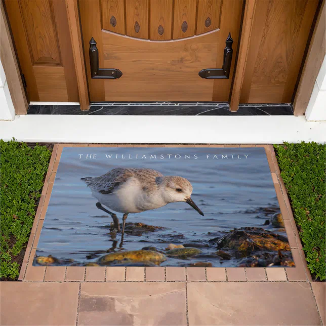 Cute Strolling Sanderling Sandpiper on the Shore Doormat