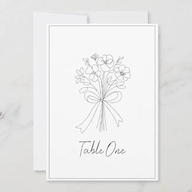 whimsical drawn bow & flower wedding table number