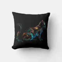 Plasma Cat on Black in Vibrant Colors Throw Pillow