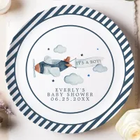 Vintage Airplane It's A Boy Baby Shower Paper Plates