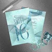 Sparkling Swirls Sweet Sixteen Teal ID652 Invitation