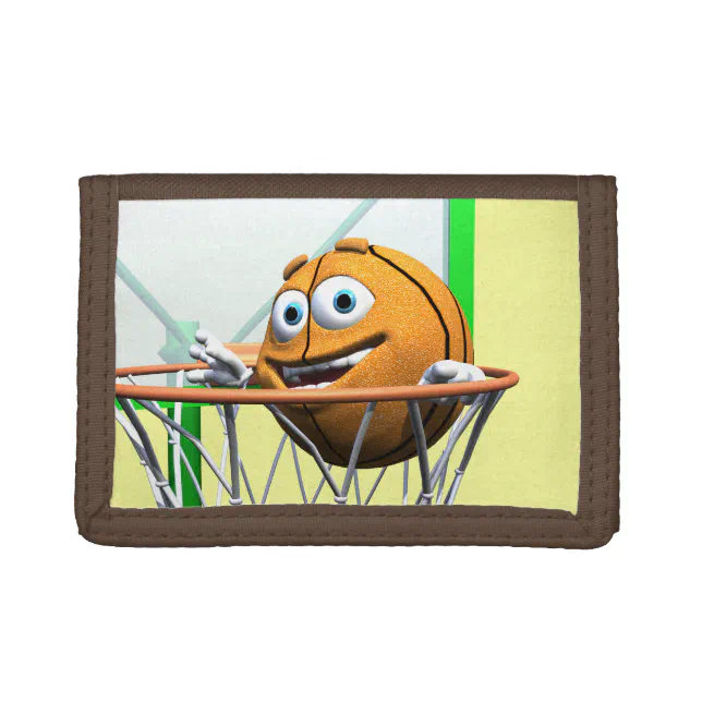 Funny Cartoon Basketball in a Hoop Tri-fold Wallet