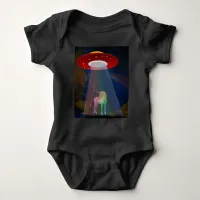 Unicorn Under UFO Rainbow Beam at Night Baby Bodysuit