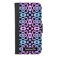 Girly Pink And Blue Geometric Pattern Name iPhone 8/7 Wallet Case