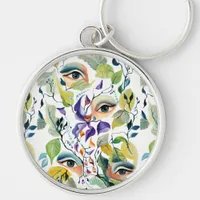 Handpainted Elegant Feminine Eyes Colorful Leaves  Keychain