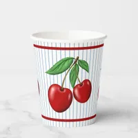 Red Cherries on Blue Stripes Graphic Pattern  Paper Cups