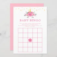 Watercolor Unicorn Face Floral Stars Baby Bingo Invitation