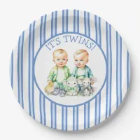 It's Twins! Cute boy twins Baby Shower Paper Plates