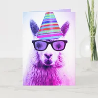 Alpaca in Glasses and Party Hat, Birthday Card