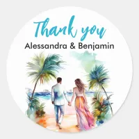 Couple at Beach Wedding Watercolor | Gifts Classic Round Sticker
