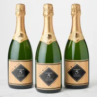 Elegant 5th Wood Wedding Anniversary Celebration Sparkling Wine Label