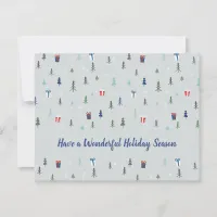 Christmas forest with presents and trees and snow  holiday card