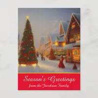 Chintzy Village Christmas Tree Seasons Greetings Postcard