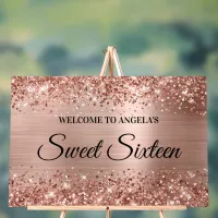 Glittery Rose Gold Foil Sweet Sixteen Welcome Acrylic Sign