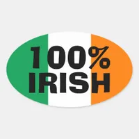 Green White and Orange 100% Irish Oval Sticker