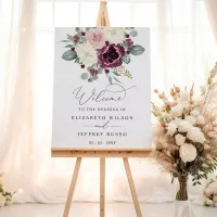 Botanical Plum Floral Wedding Welcome Sign